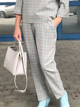 Load image into Gallery viewer, Fashionable and Elegant Plaid Mid-sleeve Round Neck Top and Trousers Ladies Suit
