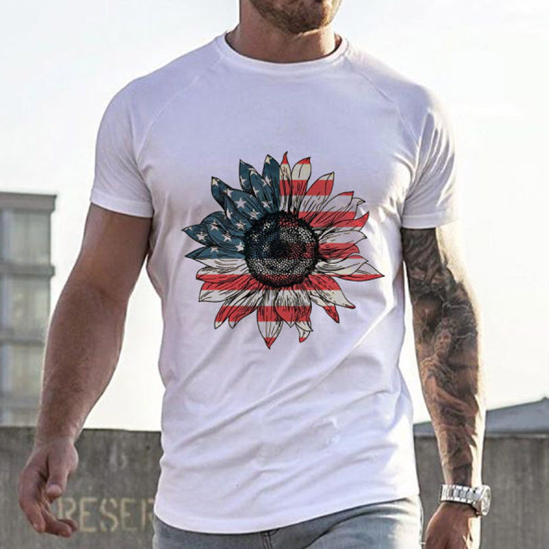 American Flag Printed Cotton Men's Tops