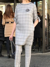 Load image into Gallery viewer, Fashionable and Elegant Plaid Mid-sleeve Round Neck Top and Trousers Ladies Suit
