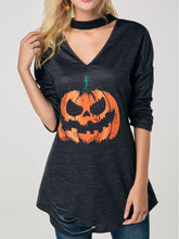 Load image into Gallery viewer, Halloween Pumpkin Pattern V-neck Long Sleeve T-shirt
