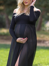 Load image into Gallery viewer, One Shoulder Long Sleeve Mesh Photo Maternity Dress
