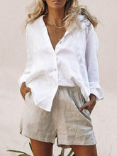 Load image into Gallery viewer, Cotton and Linen Shirt Casual Shorts Suit
