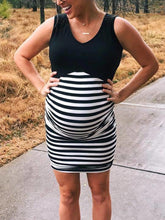Load image into Gallery viewer, False 2-Piece Maternity Sleeveless Striped Splicing Dress
