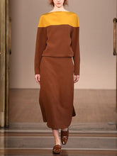 Load image into Gallery viewer, Colorblock Knitted Round Neck Skirt Women's Suits
