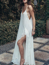Load image into Gallery viewer, Halter Neck Lace Slit Suspender Bohemian Dress
