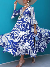 Load image into Gallery viewer, Women's Printed V-Neck Ruffle Maxi Dress
