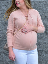 Load image into Gallery viewer, Tied Neckline Knitted Stitching Sweater Maternity Tops
