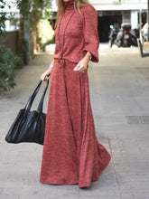 Load image into Gallery viewer, High Neck Top and Long Skirt Knit Suit
