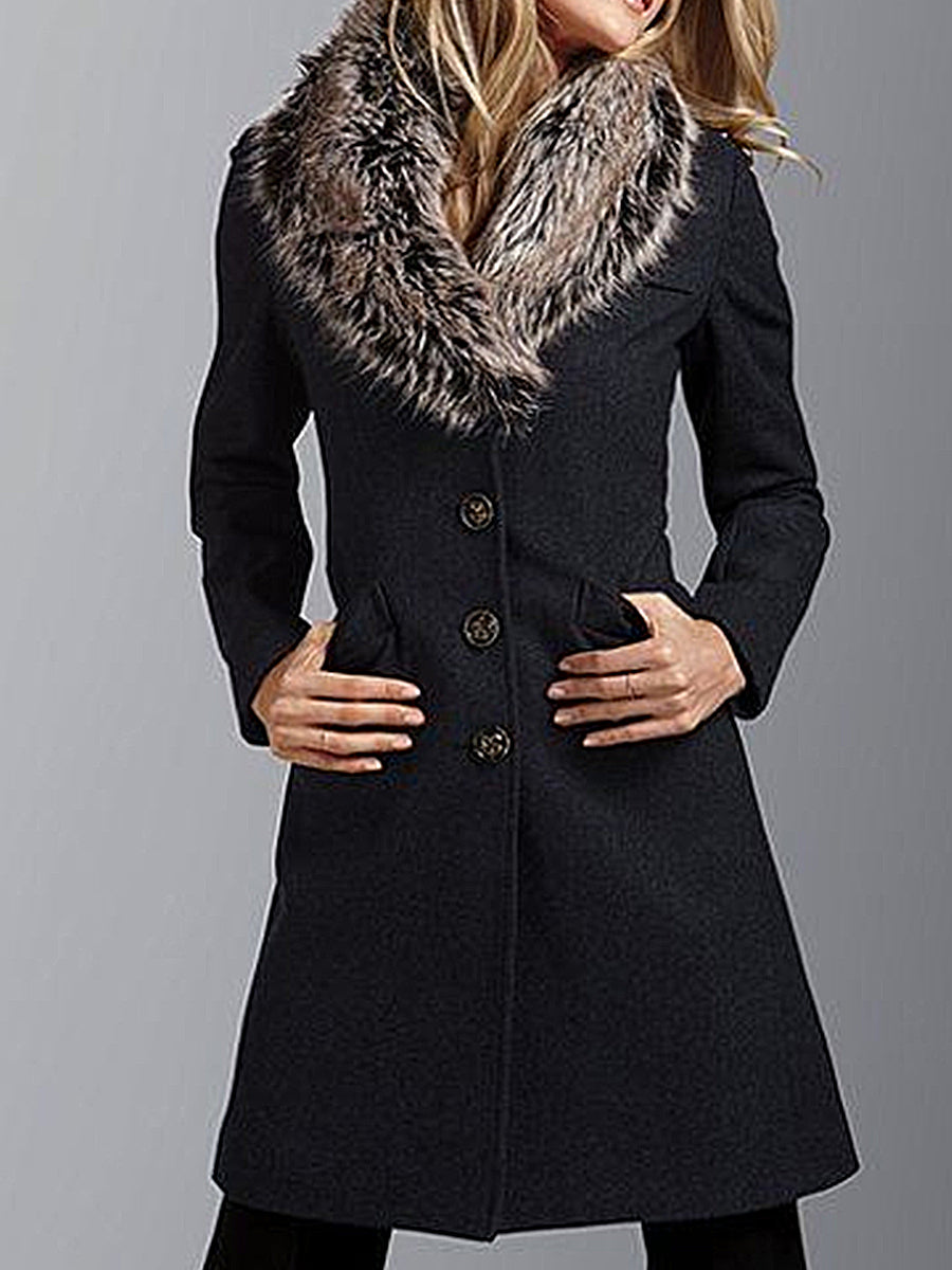 Autumn and Winter Fashion Fur Collar Ladies Slim Coat