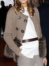 Load image into Gallery viewer, Fashion Casual Fur Stitching Double-breasted Knitted Jacket

