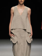 Load image into Gallery viewer, Fashion V-neck Vest Suspender Skirt Cotton and Linen Suit
