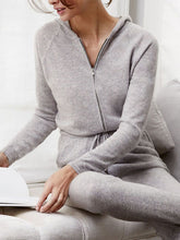 Load image into Gallery viewer, Comfortable Casual Hooded Zip-up Cardigan and Elasticized Trousers Set In Solid Color

