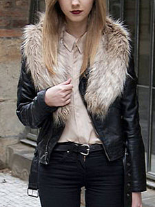 Autumn and Winter Fashion Fur Collar Leather Jacket