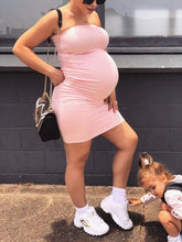 Load image into Gallery viewer, Solid Color Slim Chest Wrap Maternity Dress
