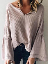 Load image into Gallery viewer, Comfortable V-neck Flared Sleeve Knit Top
