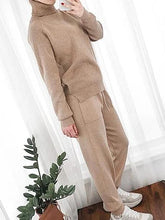 Load image into Gallery viewer, Casual Warm Turtleneck Sweater and Elastic Pants Solid Color Suit
