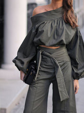 Load image into Gallery viewer, Fashion Pure Color Long-sleeved Top and Trousers Women's Suit
