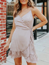 Load image into Gallery viewer, Champagne Satin Wrap Maternity Dress
