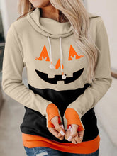 Load image into Gallery viewer, Halloween Pumpkin Print Long Sleeve Color Block Sweatshirt
