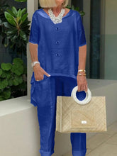 Load image into Gallery viewer, Round Neck Button Cotton And Linen Women's Suits
