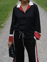 Load image into Gallery viewer, Casual V-neck Ladies Top and Side Striped Casual Pants Set
