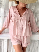 Load image into Gallery viewer, Women's Casual Pink Linen Blouse Short Suit
