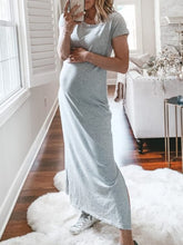 Load image into Gallery viewer, Cotton Short Sleeve Long Maternity Dress
