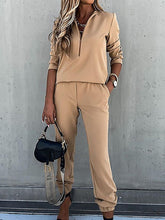 Load image into Gallery viewer, Casual and Fashionable Half-pull Blouse and Elastic Pants Suit
