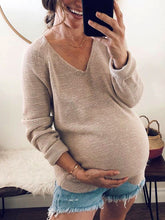 Load image into Gallery viewer, Maternity Casual And Comfortable Solid Color Knitted V-Neck Long-Sleeved Top
