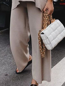 Autumn and Winter Solid Color V-neck Loose Pullover and Wide-leg Pants Suit