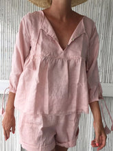 Load image into Gallery viewer, Women's Casual Pink Linen Blouse Short Suit
