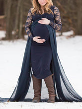 Load image into Gallery viewer, Dark V-Neck Lace Sleeve Maternity Dresses
