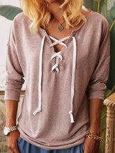 Load image into Gallery viewer, Cotton Lace-Up Long Sleeves Women's Tops

