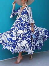 Load image into Gallery viewer, Women's Printed V-Neck Ruffle Maxi Dress
