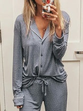 Load image into Gallery viewer, Home Set with Lapel Plaid Top and Loose Trousers
