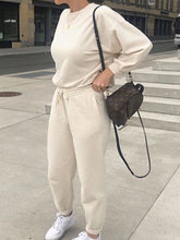 Load image into Gallery viewer, Casual Round Neck Top and Elastic Pants Suit
