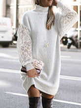 Load image into Gallery viewer, Casual Lace Sleeves Turtleneck Pullover Sweater Dress
