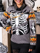 Load image into Gallery viewer, Women's Top Halloween Style Skull Bone Dark Print Sweater
