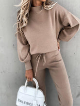 Load image into Gallery viewer, Fashionable Warm Stand-collar Top and Elastic Pants Solid Color Suit
