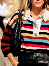Load image into Gallery viewer, Comfortable Lapel Color Striped Knitted Top
