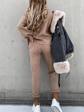 Load image into Gallery viewer, Fashionable Warm Stand-collar Top and Elastic Pants Solid Color Suit
