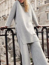 Load image into Gallery viewer, Fashion Warm Stand-up Collar Top and Wide-leg Pants Solid Color Suit
