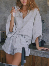 Load image into Gallery viewer, Linen Casual Long-sleeved Shirt Loose Shorts Suit
