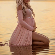 Load image into Gallery viewer, Solid Color Collar Long Sleeves Maternity Dress
