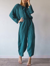 Load image into Gallery viewer, Women's Linen Shirt Harem Pants Solid Color Casual Suit
