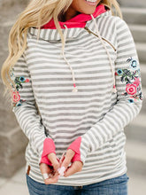 Load image into Gallery viewer, Casual Fashion Sleeve Embroidery Pattern Ladies Striped Hoodie
