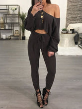 Load image into Gallery viewer, Fashion Casual Long-sleeved Knit Top and Trousers Women&#39;s Suit
