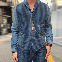 Load image into Gallery viewer, Denim Striped Pocket Casual Men's Tops
