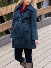Load image into Gallery viewer, Denim Lapel Belt Maternity Coats
