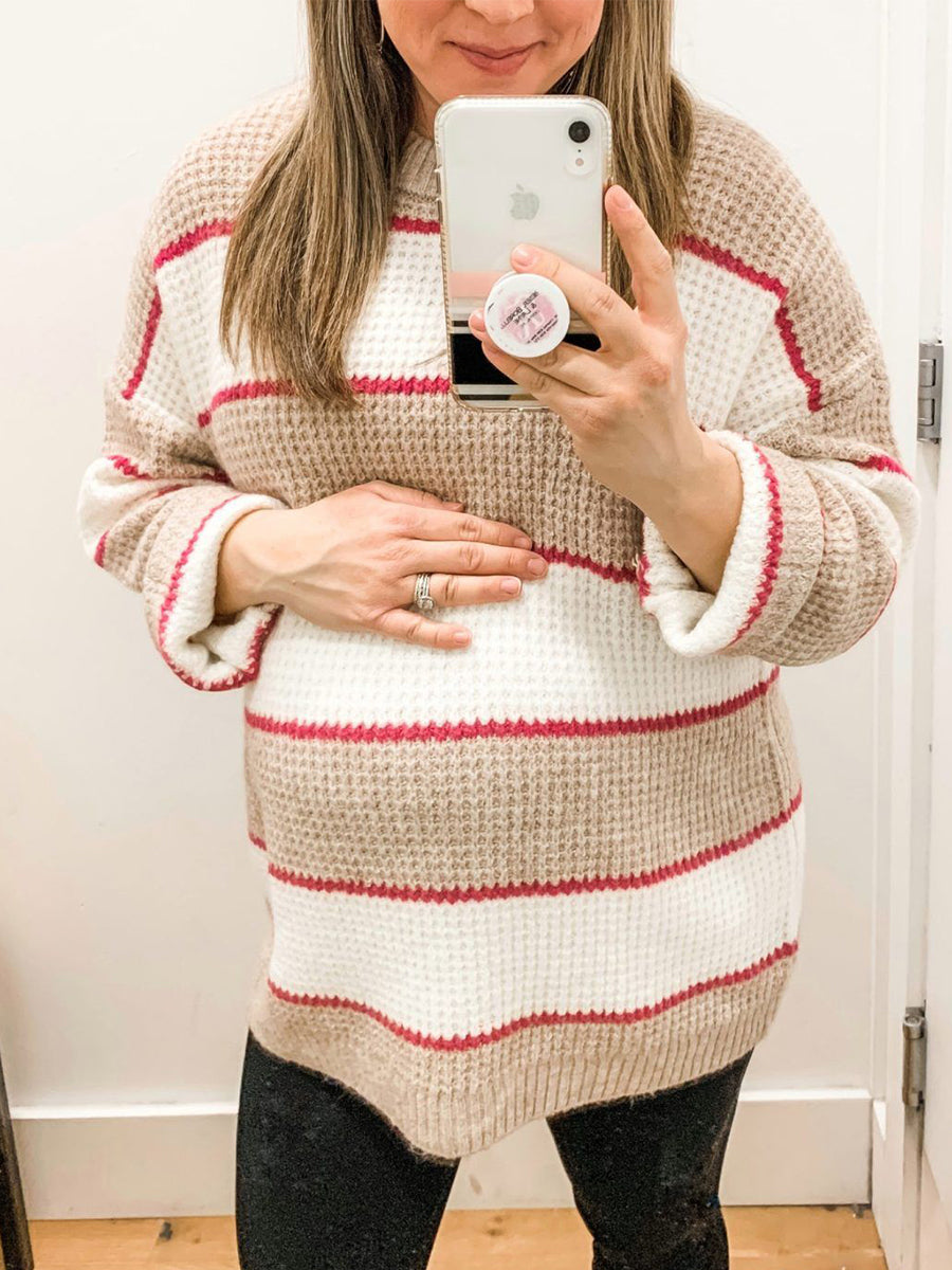 Autumn and Winter Loose and Comfortable Striped Sweater for Pregnant Women